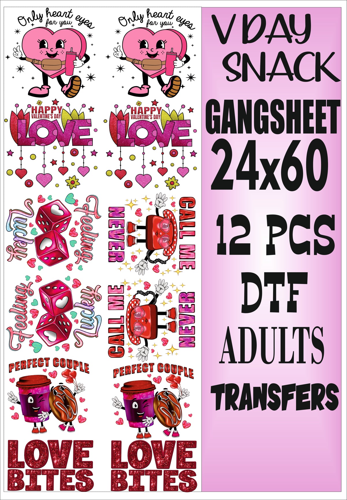 Valentines VDAY snack gangsheet 12pcs adult size