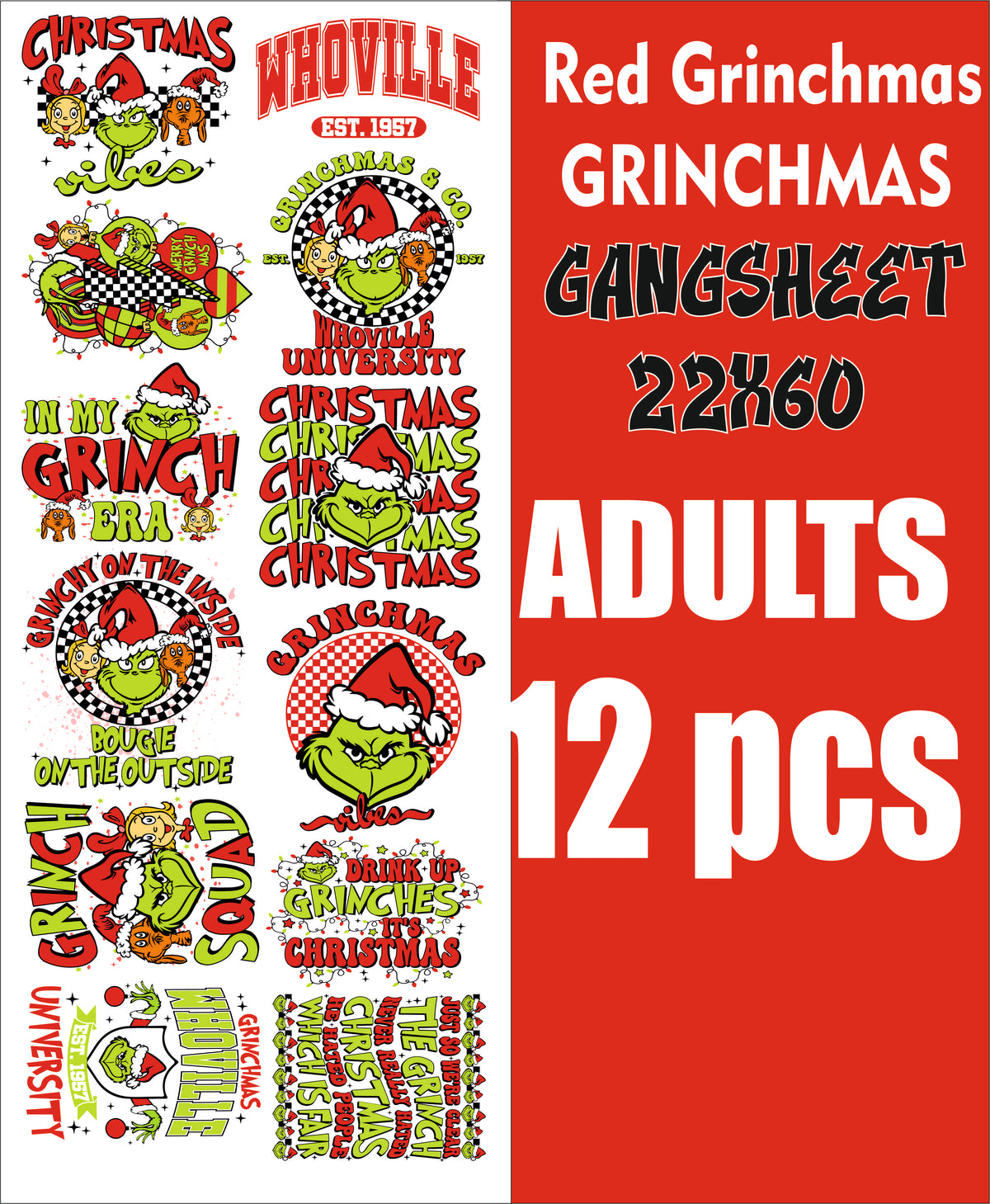 red Grinchmas whoville 12 pc gangsheet