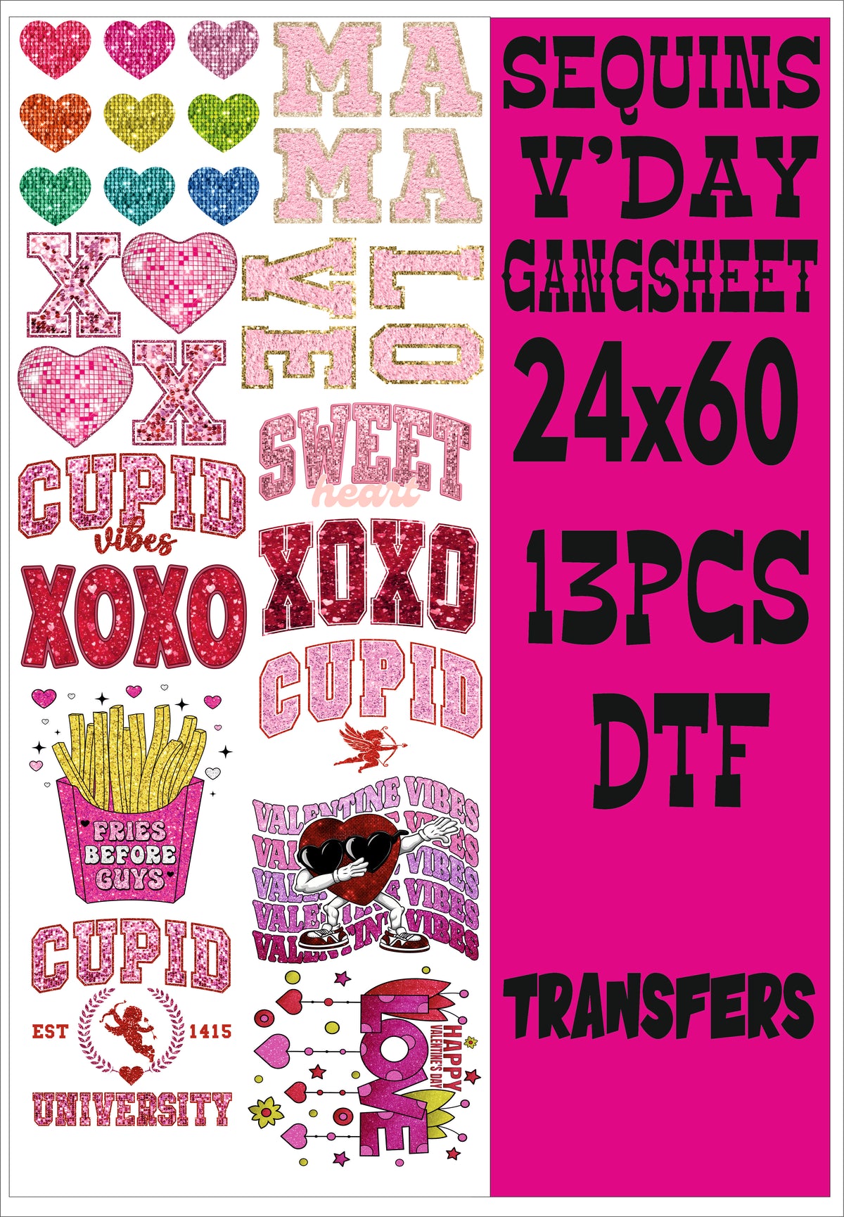 sequins vday dtf gangsheet  13pcs adults