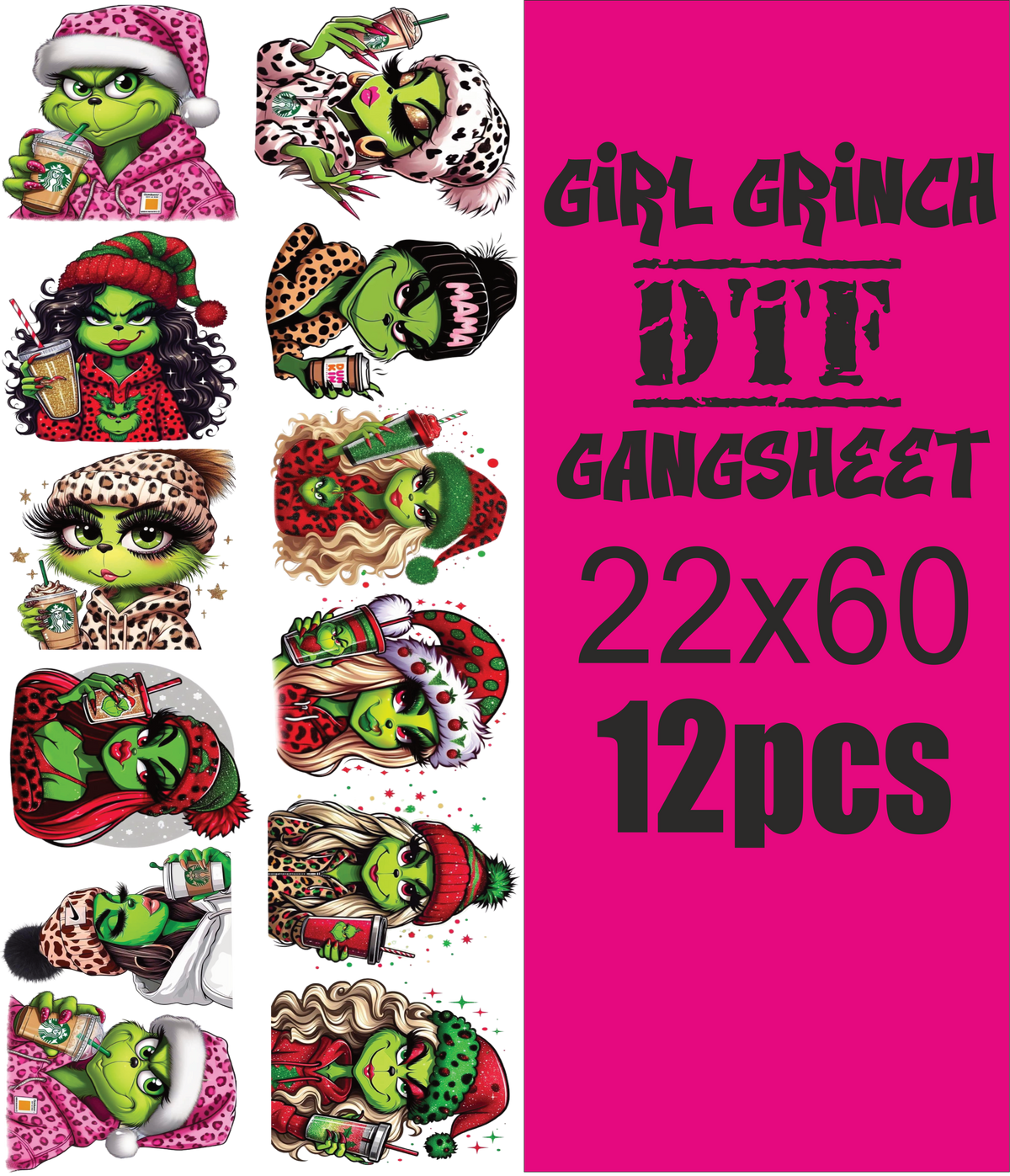 girl grinch coffee Christmas gang sheet 12pcs