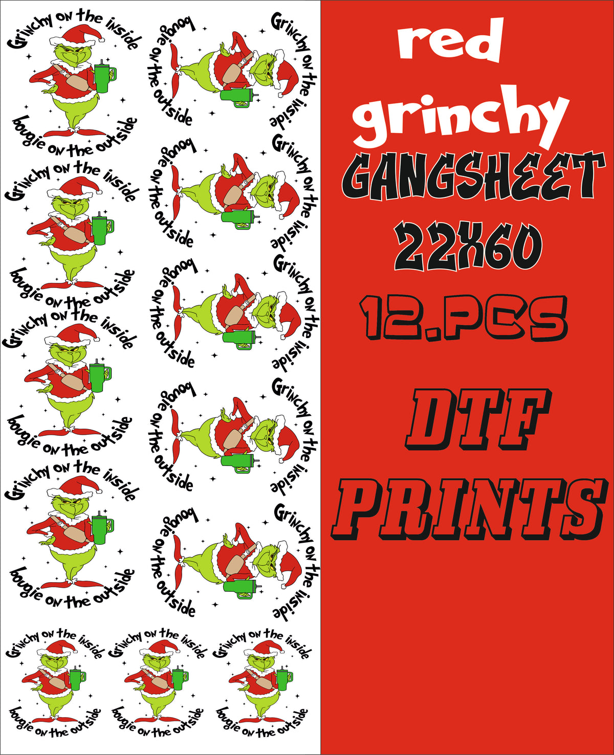 red grinchy 12 pc gangsheet ready to press