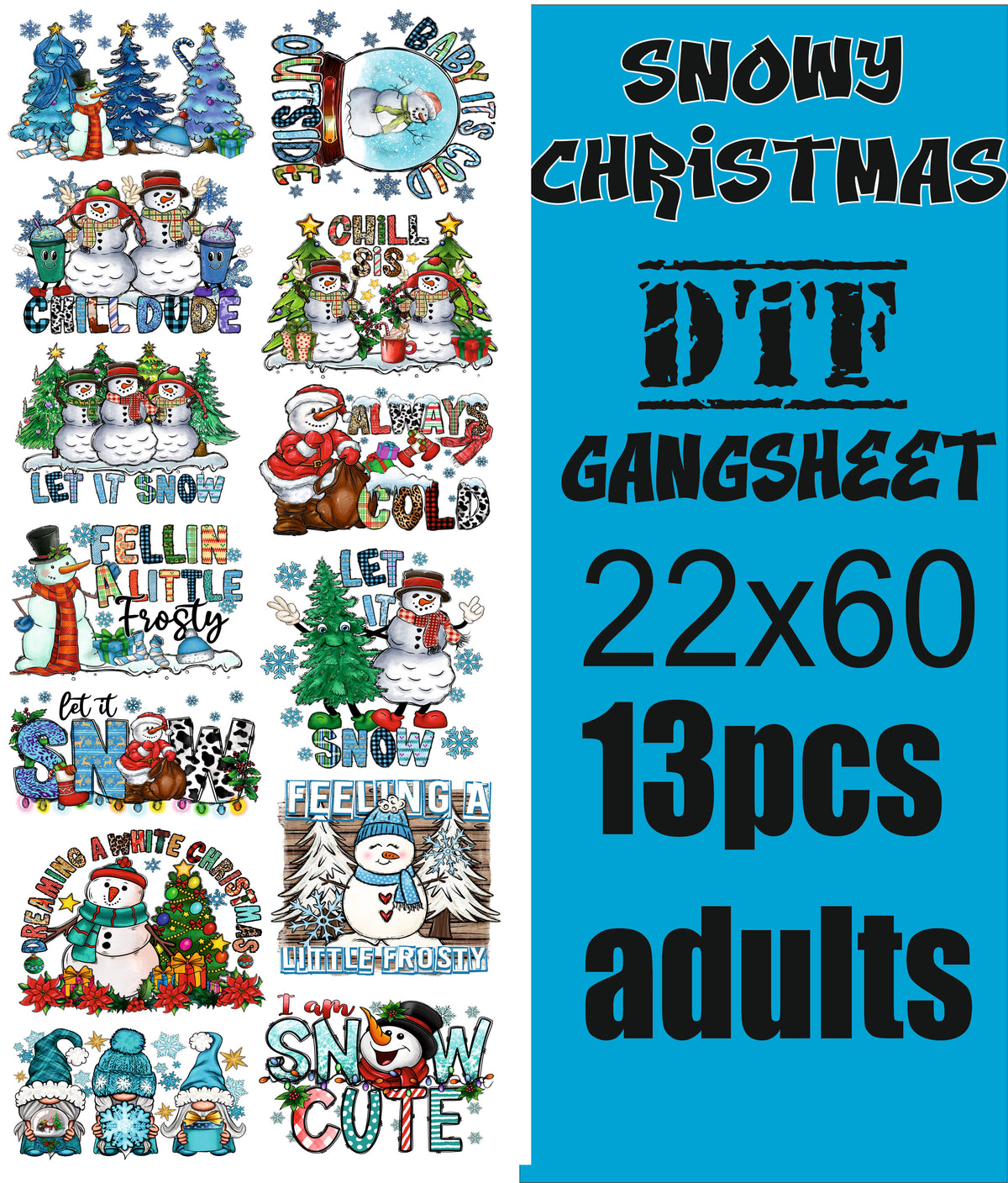 snowman christams 13 pc gangsheet