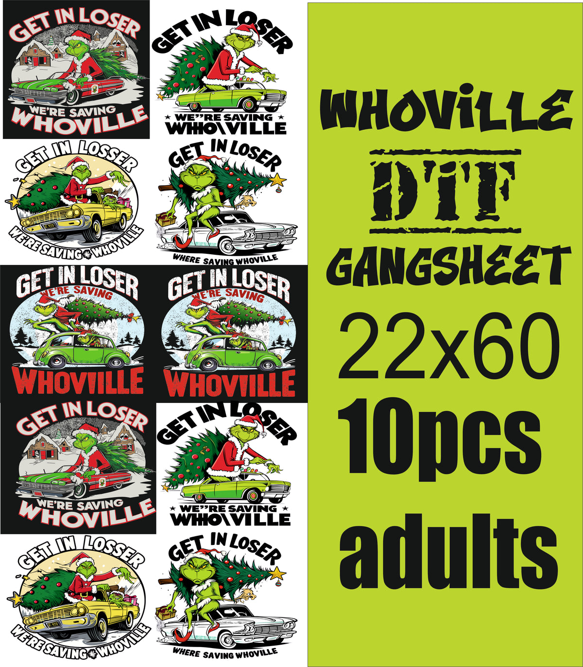 Whoville custom car Christmas  10 pc gangsheet